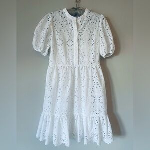 J. Crew White Tiered Midi Sundress with Puff Sleeves Size: 4
